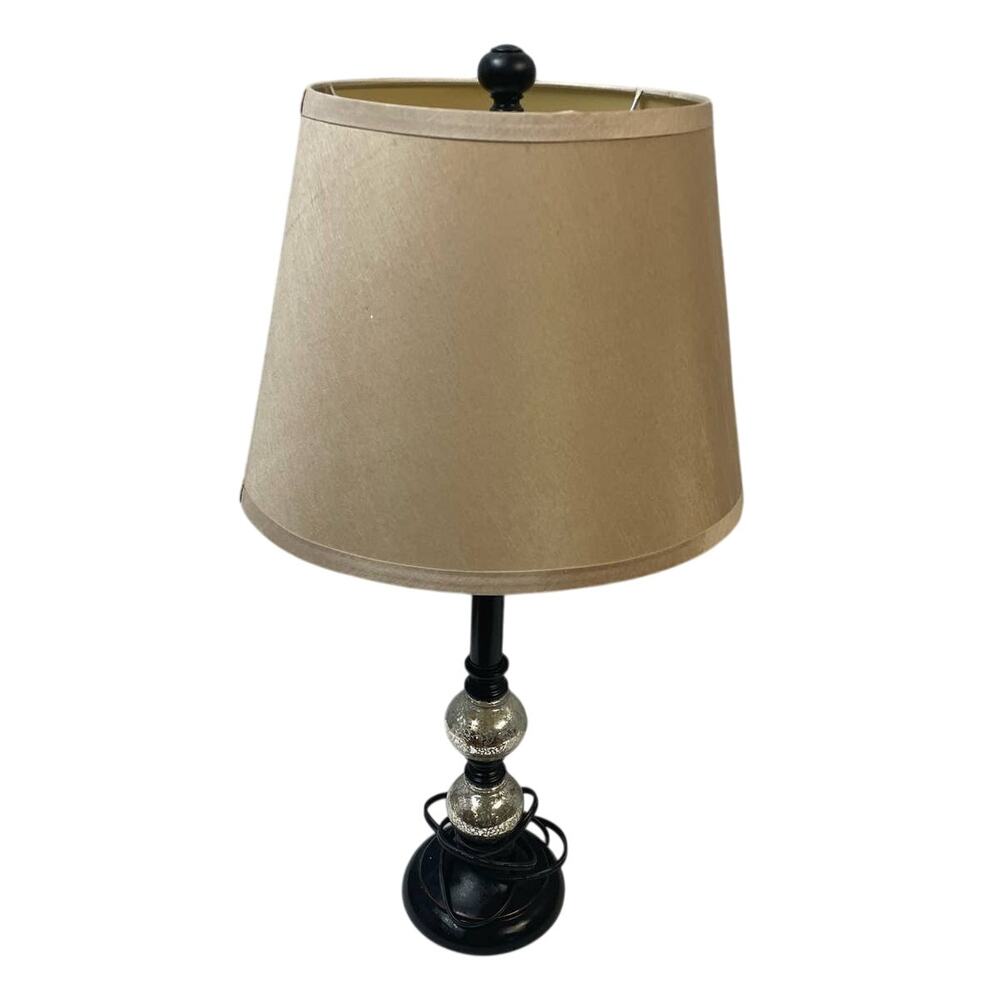 Silver Ball Base Bedside Small Desk Tan Slightly Flared Shade Working Lamp
